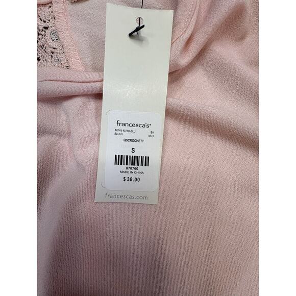 Francesca’s MI AMI Blush Crochet Puff Sleeve Tie Back Blouse Women’s SZ SM NWT - Picture 4 of 9